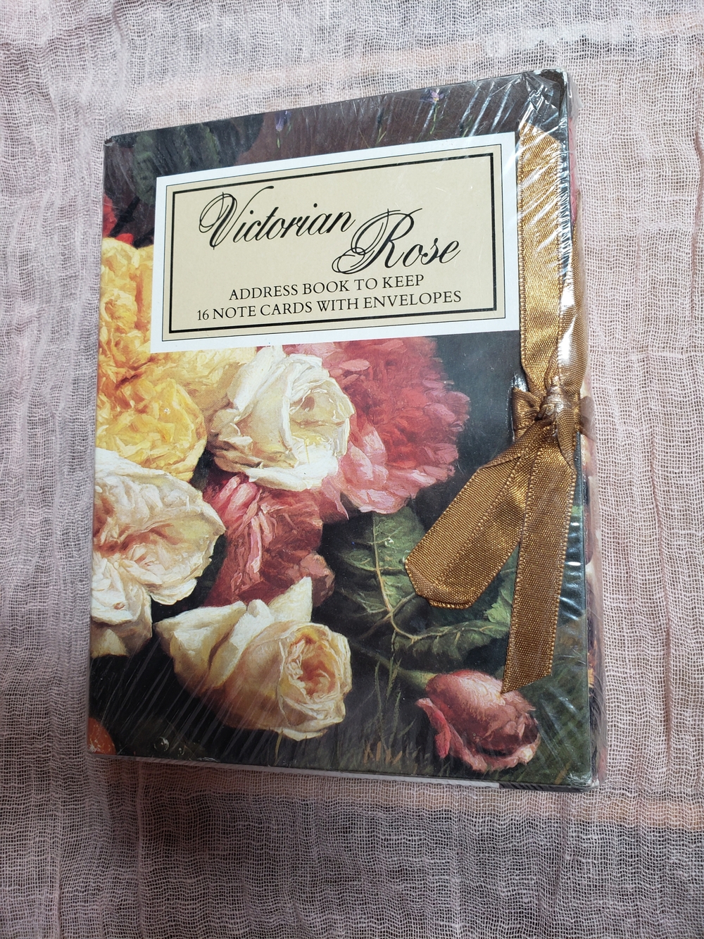 NWT Victorian Rose Floral Address Book w Gold Ribbon & 16 Note Cards & Envelopes